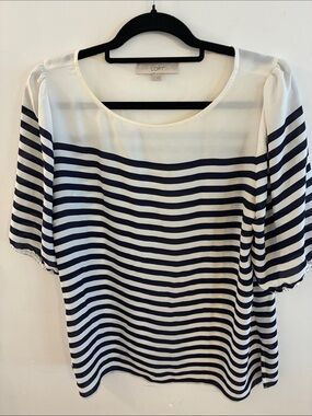 Nautical LOFT Navy & White Striped Scoop Neck Blouse M